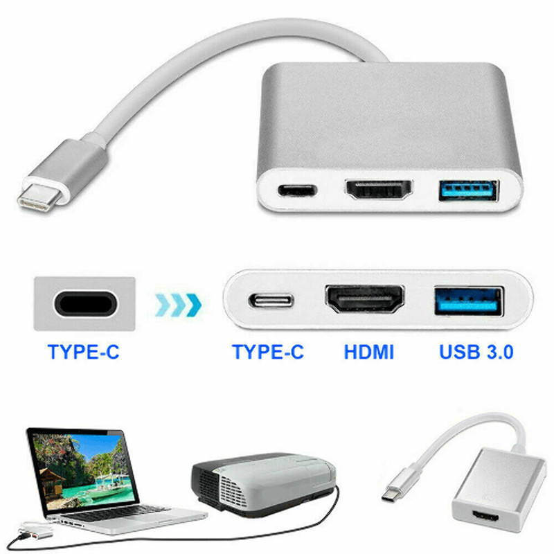 Type C USB 3.1 to USB-C 4K HDMI USB 3.0 Adapter Cable 3 in 1 Hub For Macbook Pro gallery