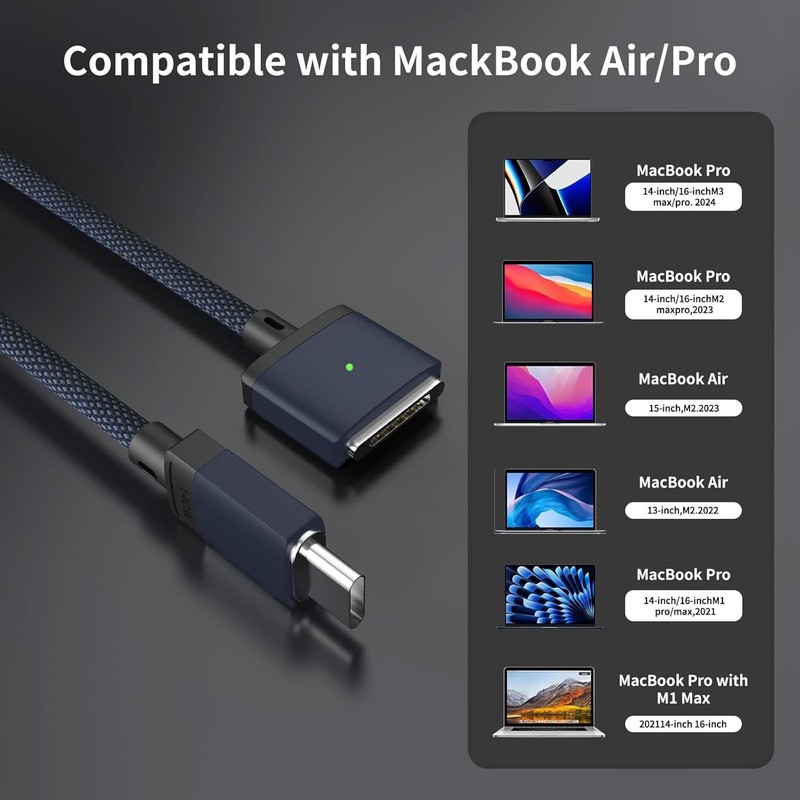 Durable 6.6ft USB-C to Magnetic 3 Cable - Fast Charging for MacBook Air/Pro gallery