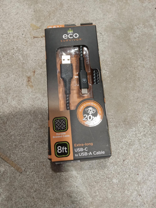 NEW Eco Survivor Extra Long USB-C to USB-A Cable Braided Fast Charging OPEN BOX