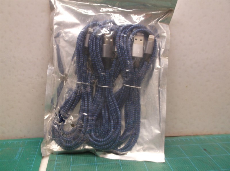 lot of 3 blue and black braided charging cables Fit iphone