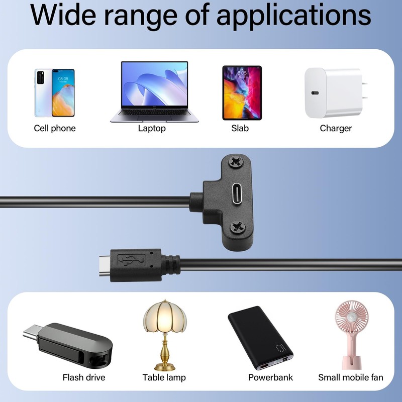 USB 2.0 Type C Panel Mount Adapter Cable 90 Degree Angle Male Female 30cm gallery