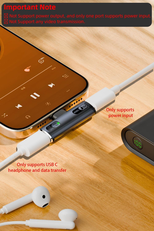 Jadebones USB C Splitter with 100W Fast Charging, Dual USB C Headphone and Charg gallery