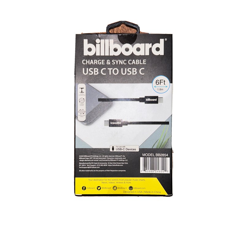 6’ Billboard USB-C to USB-C Charge and Sync Cable - Black - New gallery