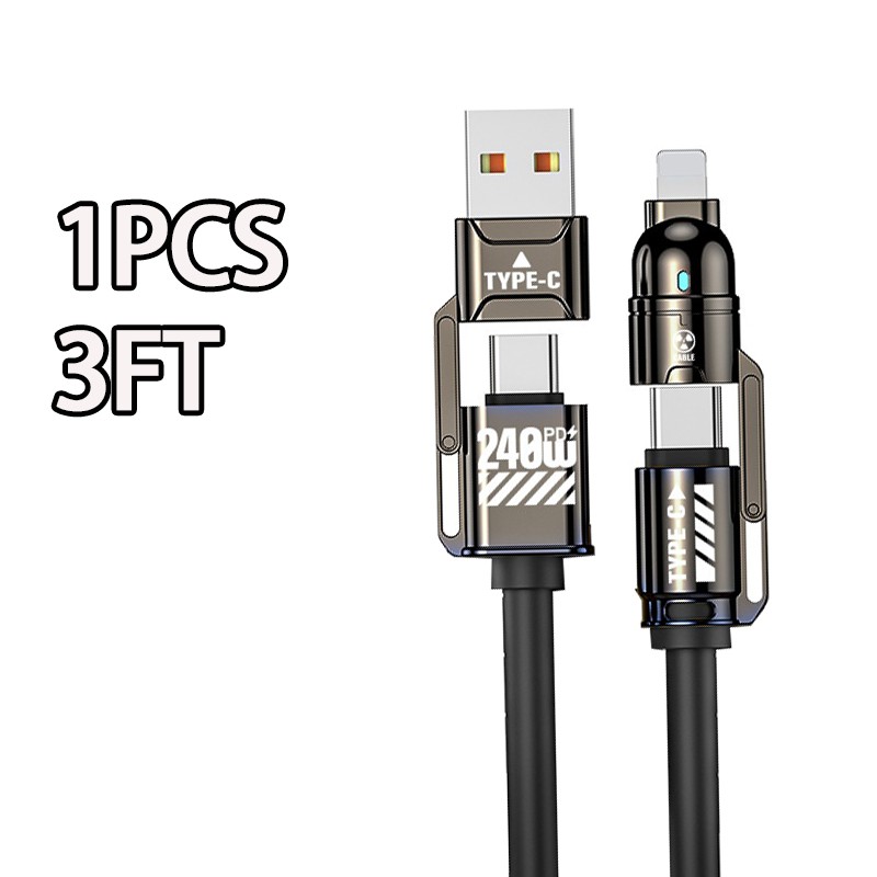240W Fast Charging 4 in1 USB C Cable Cable Multi Charger Cord for iPhone Samsung