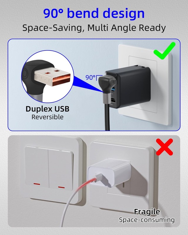 66W Coiled 90 Degree Right Angle Multi USBC 3in1 Charging Y Splitter Cable gallery