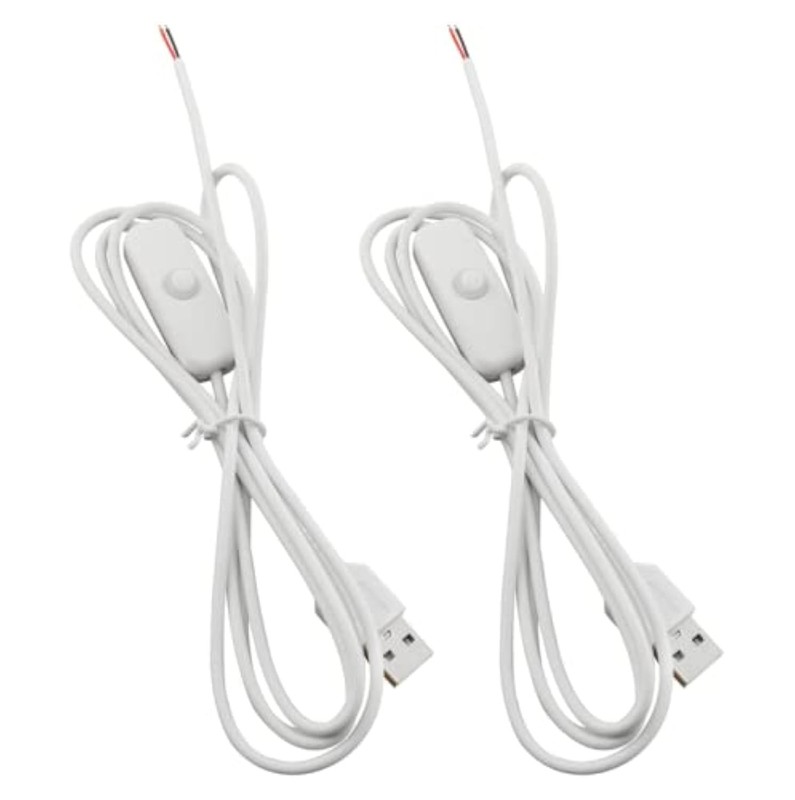 1.5m USB Cable With On/Off Switch Male To DC 2 Pin Wire Push Button 2 PCS