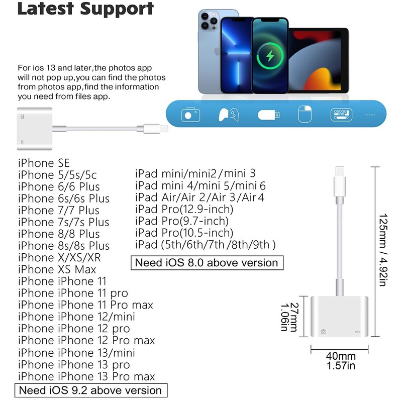for iPad 7th/8th/9th iPad 10.2" Charging-Port to USB OTG Camera / U Disk Adapter gallery