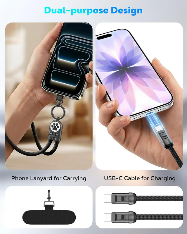 Phone Wrist Strap Charging Cable, USB-C to USB-C Cable with 240W Fast Charging, gallery