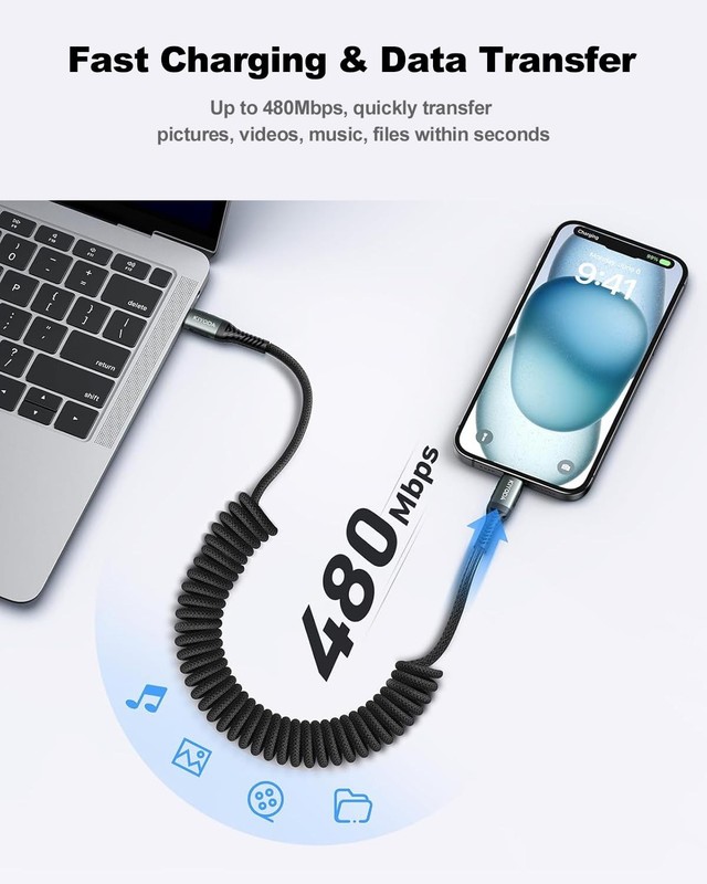 USB C to C Cable Coiled 3FT 2Pack, Braided Type C - Black gallery
