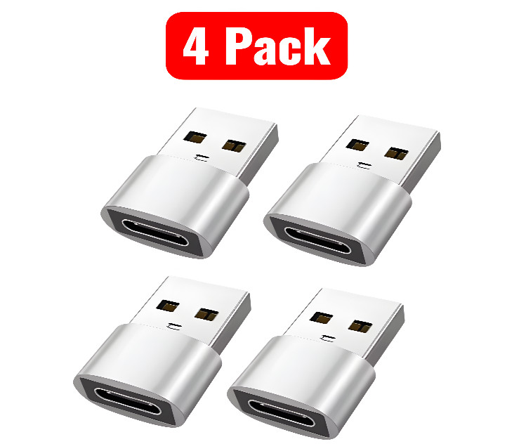 4 Pack, USB-C to Type A Adapter, Fast Charging and Data Transfer, Gray