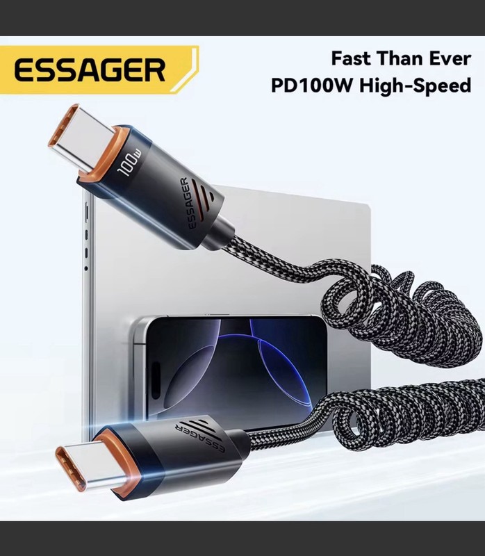 Essager Car Spring Type C Cable For iPhone 15 16 Samsung 100W PD Fast Charging gallery