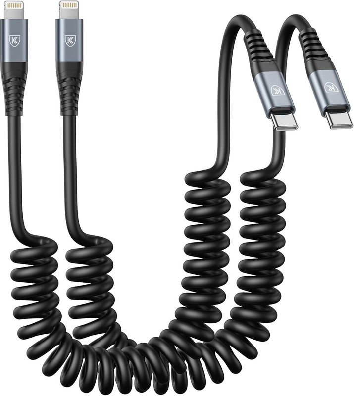 USB C to Cable 3FT 2Pack Coiled iPhone Charger Fast Charging for Car Short USBC