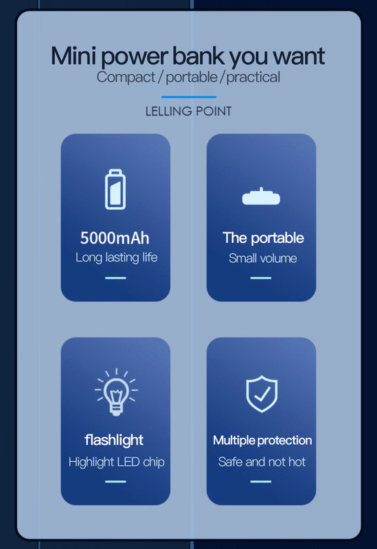 5000mAh Mini Power Bank Type-C Phone Fast Charging Charger Flashlight Portable gallery
