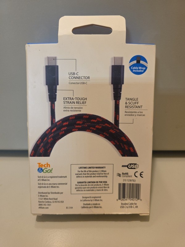 Tech & Go 6ft USB-C To USB-C Braided Charging Cable Brand New Sealed Black Red gallery