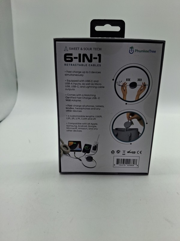 NEW Phunkee Tree 6-In-1 Retractable Cable SWEET SOUR TECH W/ FAST CHARGE ADAPTER gallery