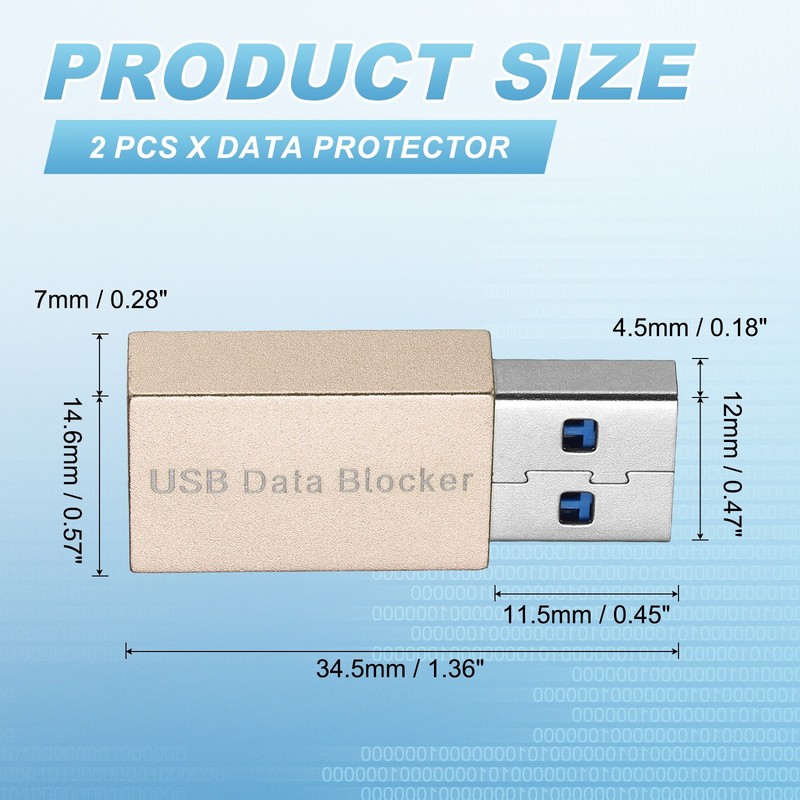 2 Pcs USB Data Blocker, USB A to A Data Protector, Gold gallery