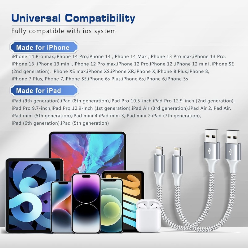 Apple Mfi Certified Short Iphone Charger 1Ft 2Pack,Usb a to Lightning Cord Nylon gallery