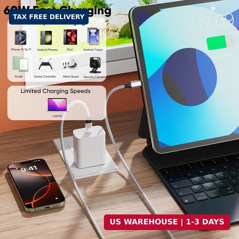 20 ft USB C Cable Fast Charging Extra Long 60W, 20 MB/s Data Transfer 20ft USBC gallery