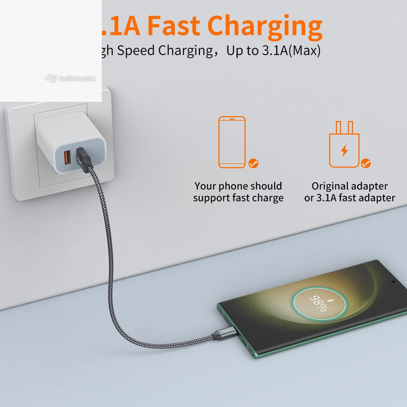 3 Pack Short 1ft USB A to USB C Cable Fast Charging Cord iPhone 16 15 Samsung (7 gallery