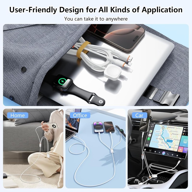100W USB C Multi 3 in 1 Smart iWatch Charge Cable for iPhone/Apple Watch, Typ... gallery
