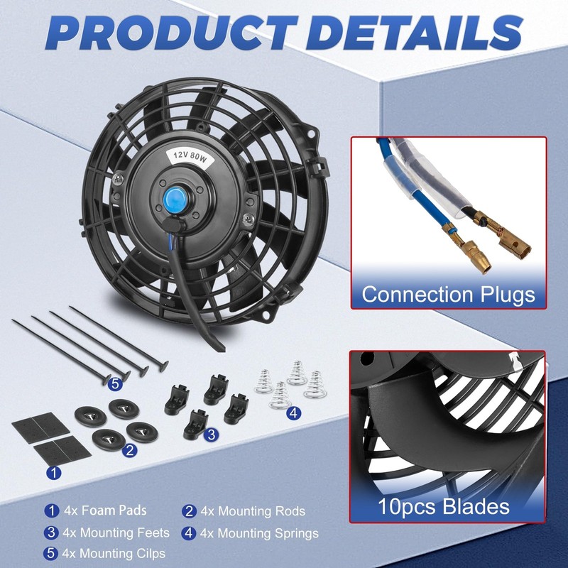 7 inch Universal Electric Radiator Slim Fans Push Pull 12V 80W Mounting Kit gallery