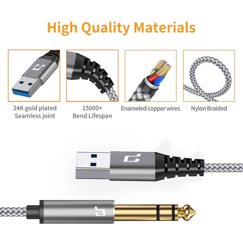 NCGGY USB to 6.35mm 1/4 inch TRS Audio Stereo Cable 6.6FT,USB-A to 6.35mm Qua... gallery