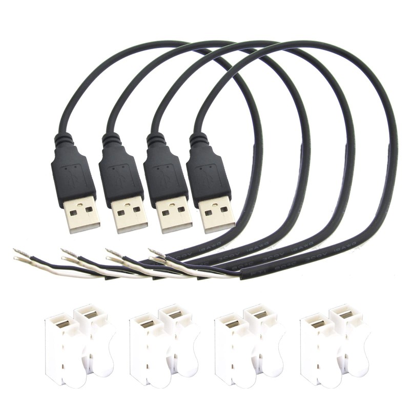 Short Charging USB 2 Wire Pigtail Cable (4 Pack 12 Inch) 30cm 22AWG 3A Black …