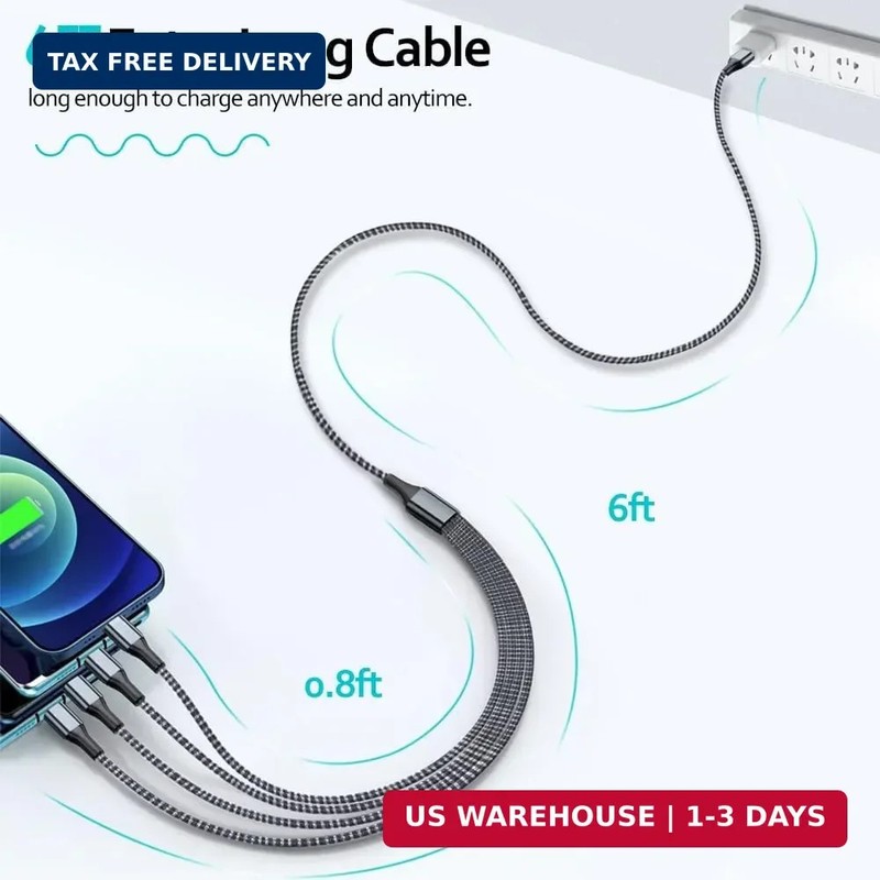 Puxnoin Multi Charging Cable 6FT 2Pack Multi Charger Cable 4 in 1 Universal Mult gallery