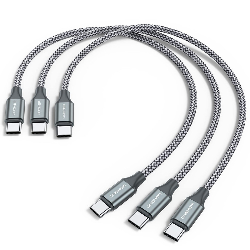 USB C to USB C Cable 60W Nylon Braided Fast Charging Type C Cord 3 Pack 1Ft