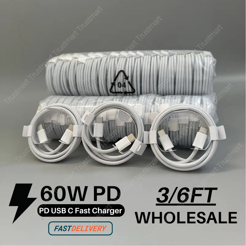 60W USB-C to USB-C Cable Fast Charger PD Cord Lot For Samsung A14 5G A15 iPhone