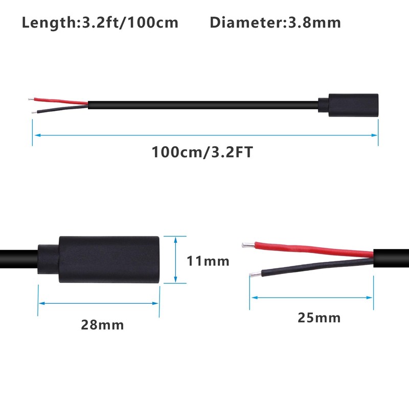 Xilaghy USB C Power Pigtail Cable 20AWG 5V USB Type C Female Plug to 2 Pin Ba... gallery