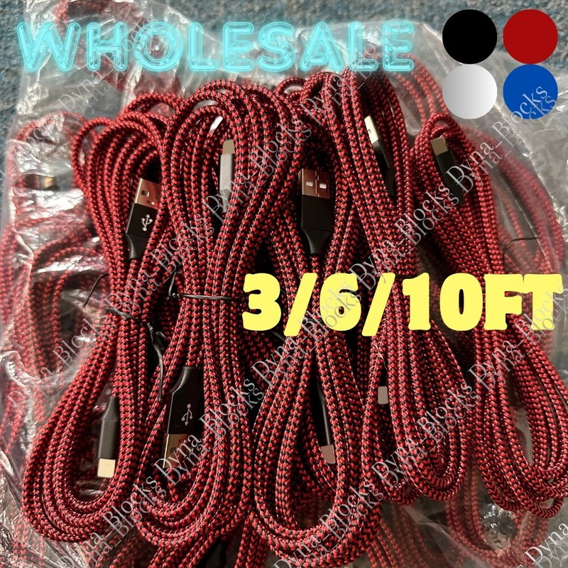 3/6Ft/10ft Charger Lot Braided USB Charging Cable Bulk For iPhone 14 13 12 11 8