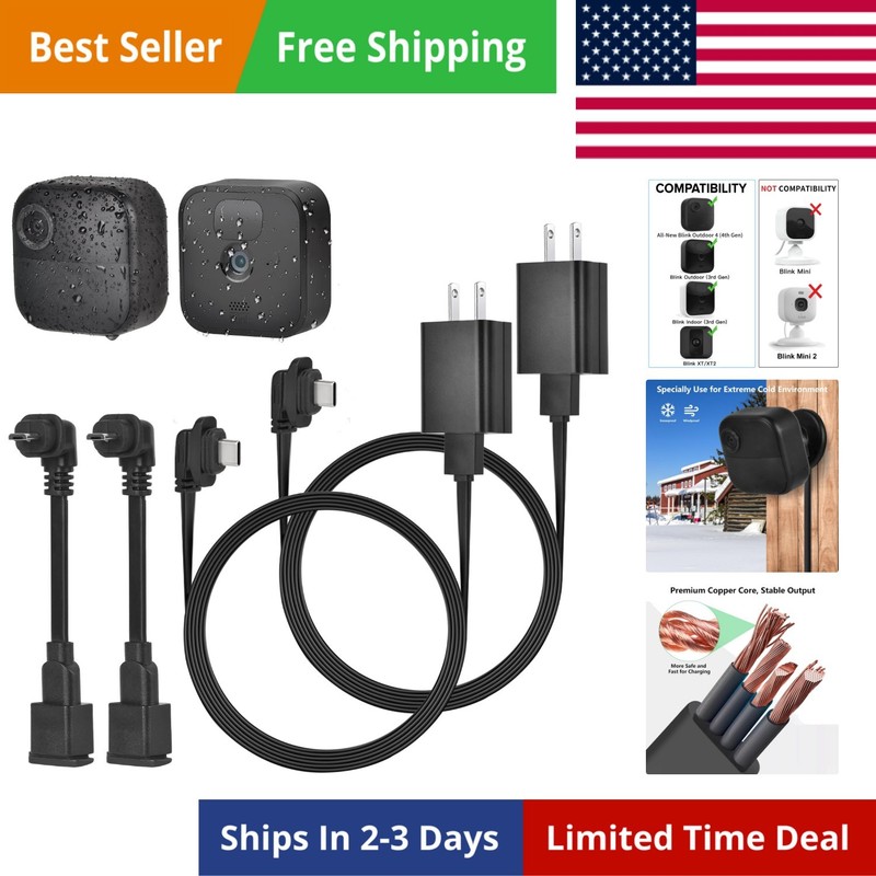 2Pack 10ft/3m Power Cable and Adapter for Blink Outdoor 4 4th Gen & 3rd Gen &…