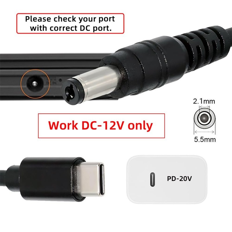 USB 3.1 -USB-Input to DC 12V 5.5x2.1mm Output Plug Power Cable PD Emulator Tr... gallery