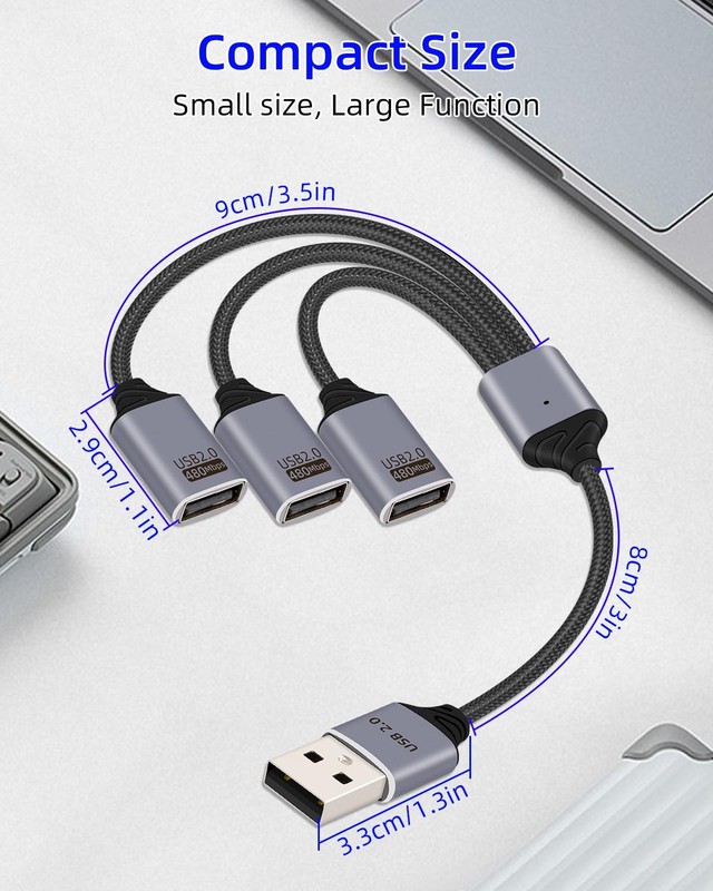 USB Splitter 1 In 3 Out Male To 3USB Female Extension Hub Power Cable 26cm gallery