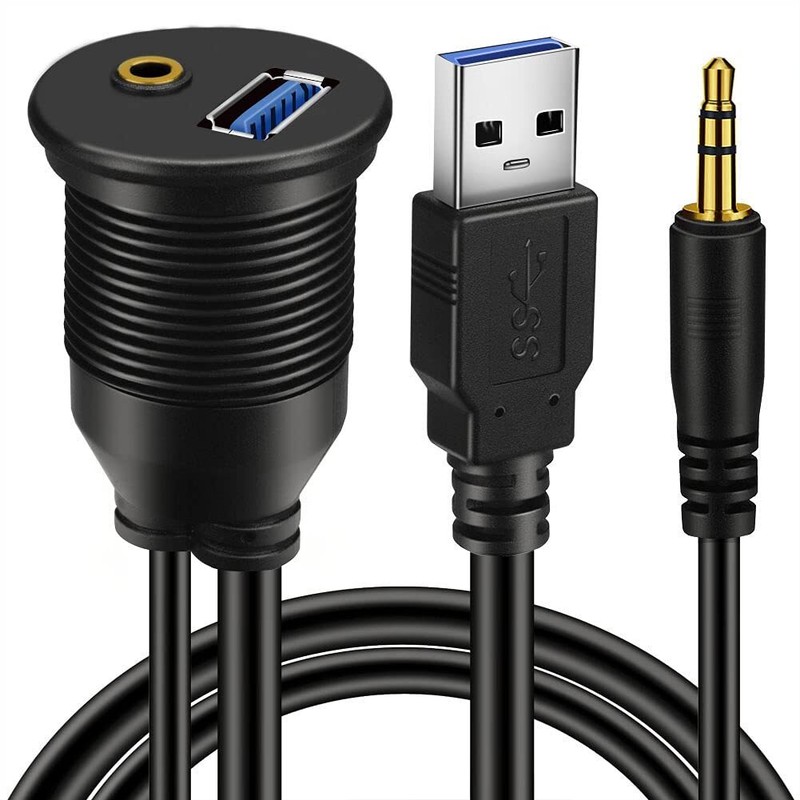 Usb 3.0 & 3.5mm Car Mount Flush Cable 3.5mm + Usb3.0 Aux Extension Dash Panel Wa