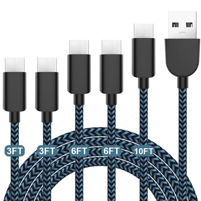 5Pack USB-A to USB-C Fast Charging 3A Cable 3/3/6/6/10FT for Samsung LG Pixel