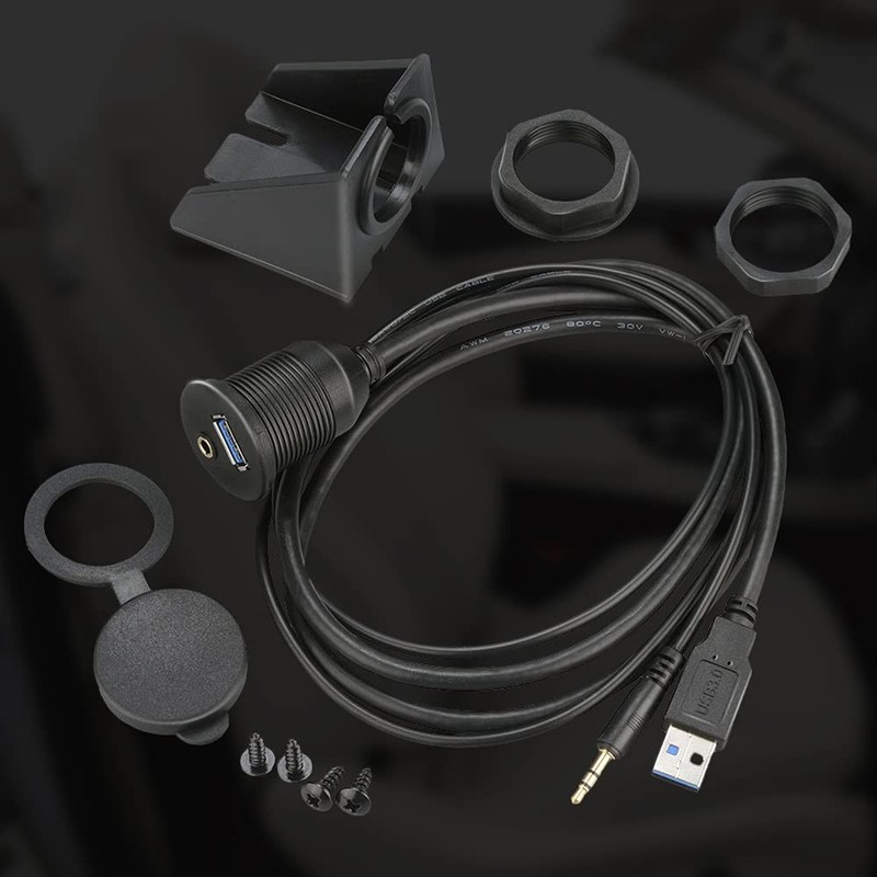 USB 3.0 & 3.5mm Car Mount Flush Cable 3.5mm + USB3.0 AUX Extension Dash Panel... gallery