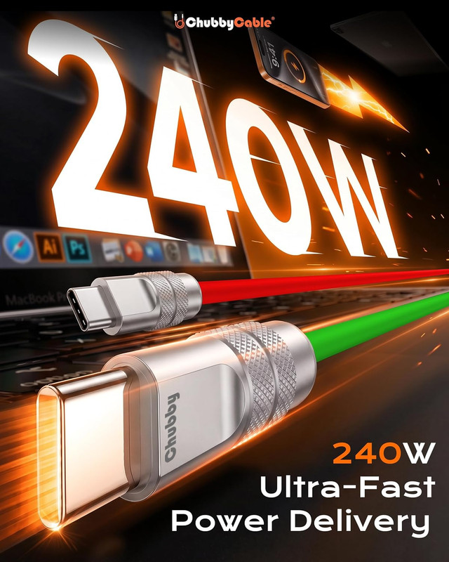 Couple Chubby 2 Pack 240W USB C Cable Extra Thick Silicone Fast Charging Cable C gallery