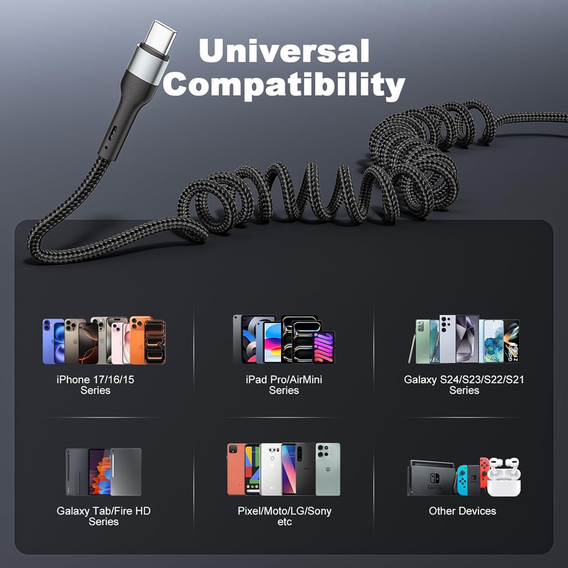 USB C to C Cable 3Ft 2Pack Coiled USB C Charger Cable for Car Type C Fast Chargi gallery