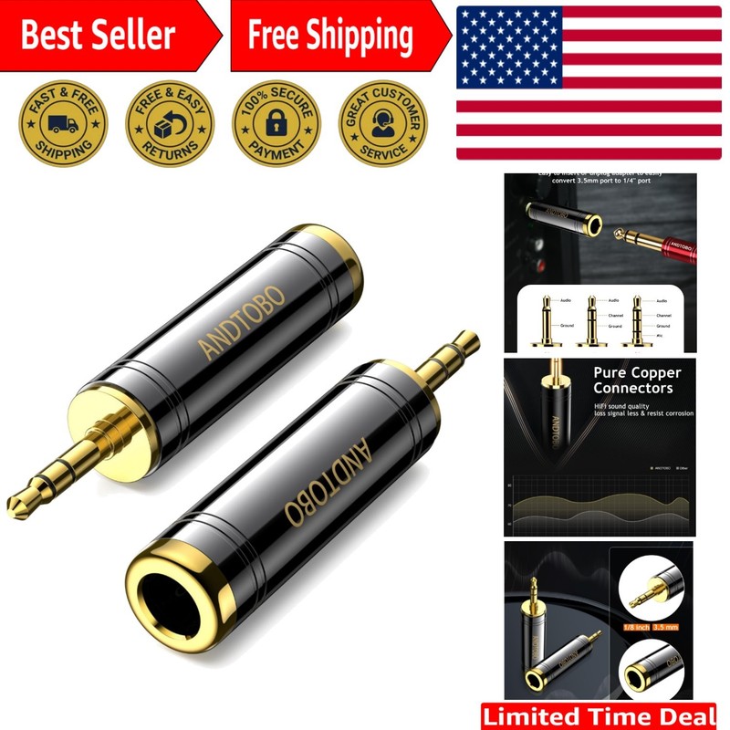 2-Pack Copper Headphone Connectors, 3.5mm Male to 1/4” Female Adapter