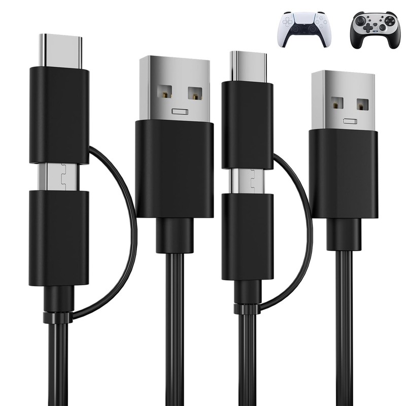 USB C/Micro 2in1Charging Cable Compatible with PS5/PS4 Controller, 6Ft Chargi…