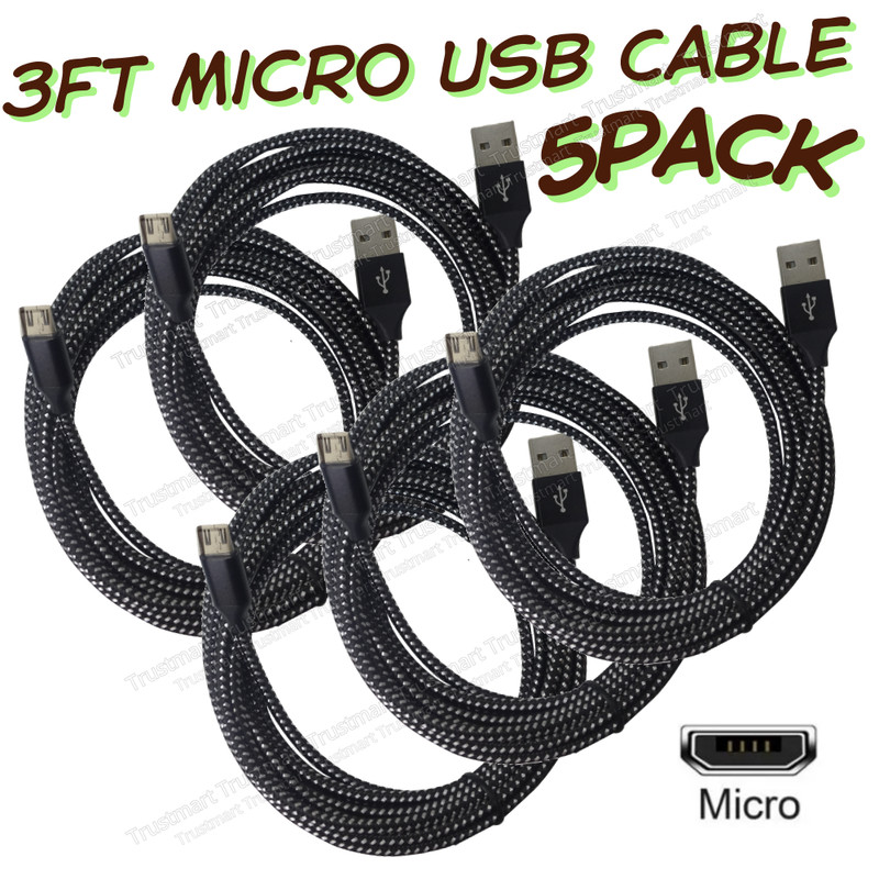 5X MicroUSB Fast Charger Cable Braided 3FT Data Cord For Samsung Android PS4 Lot