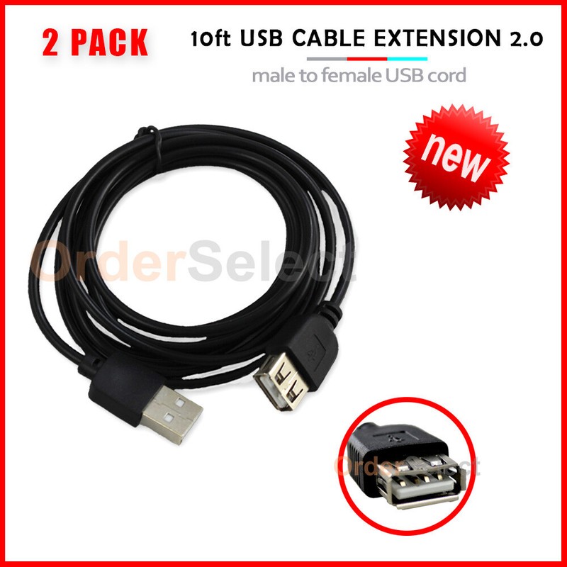 2X 10FT USB 2.0 Male to Female Extension Data Charger Cable Cord Adapter 10Feet