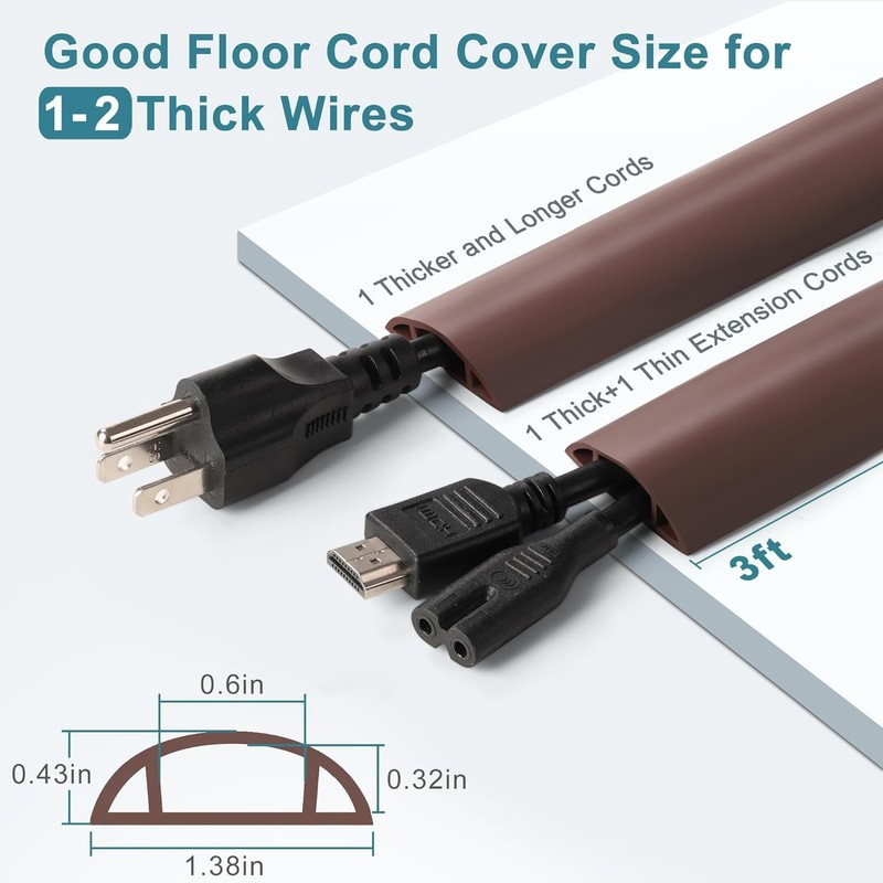 Floor Cable Cover 3ft Brown, LZEOY Cord Covers for Wires on Small-3ft, Brown gallery