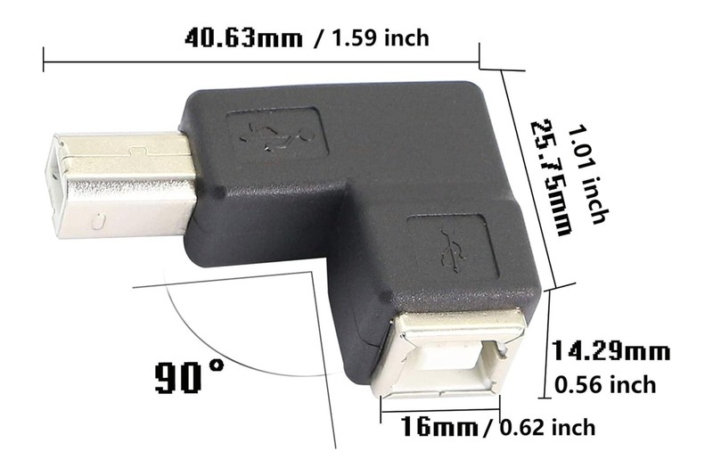 90 Degree USB 2.0 B Printer Adapter,USB 2.0 B to B Female Down Angle Print an... gallery