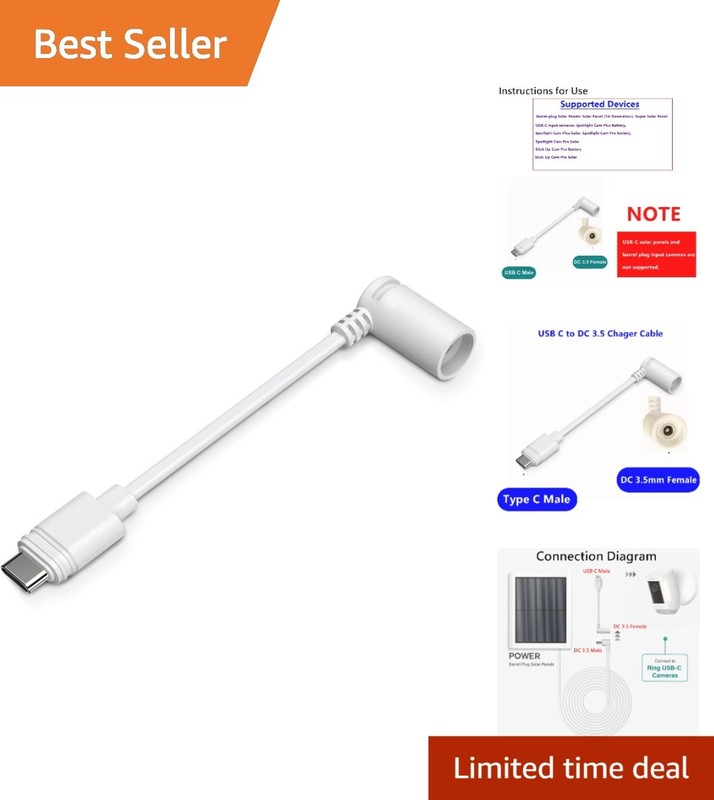 Fast Charging Ring Adapter for Barrel Plug Solar Panels to USB-C