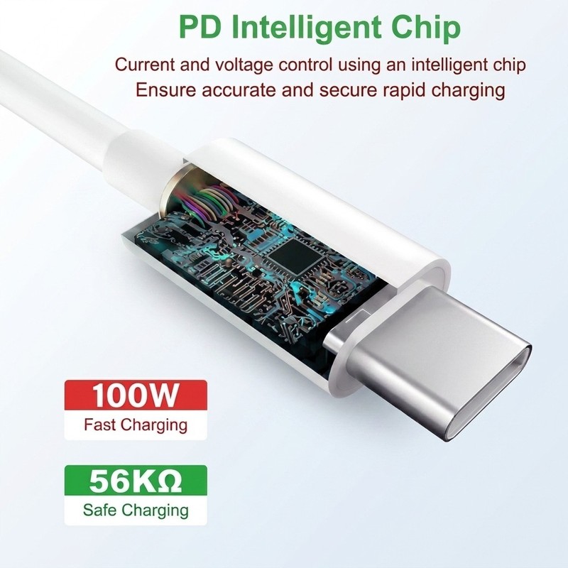 100W USB-C to USB-C Cable PD Fast Charging iPhone 15 Samsung Xiaomi White 1.5m gallery