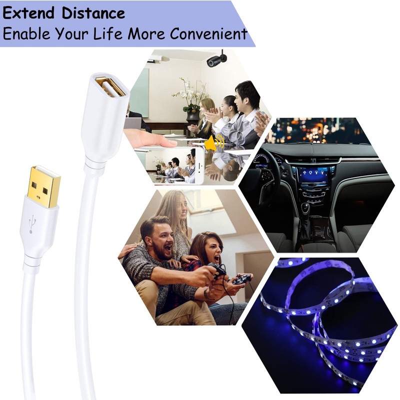 2 Pack USB Extension Cable 2.0 6 FT / 2m Type A Male to A Female Cord White gallery