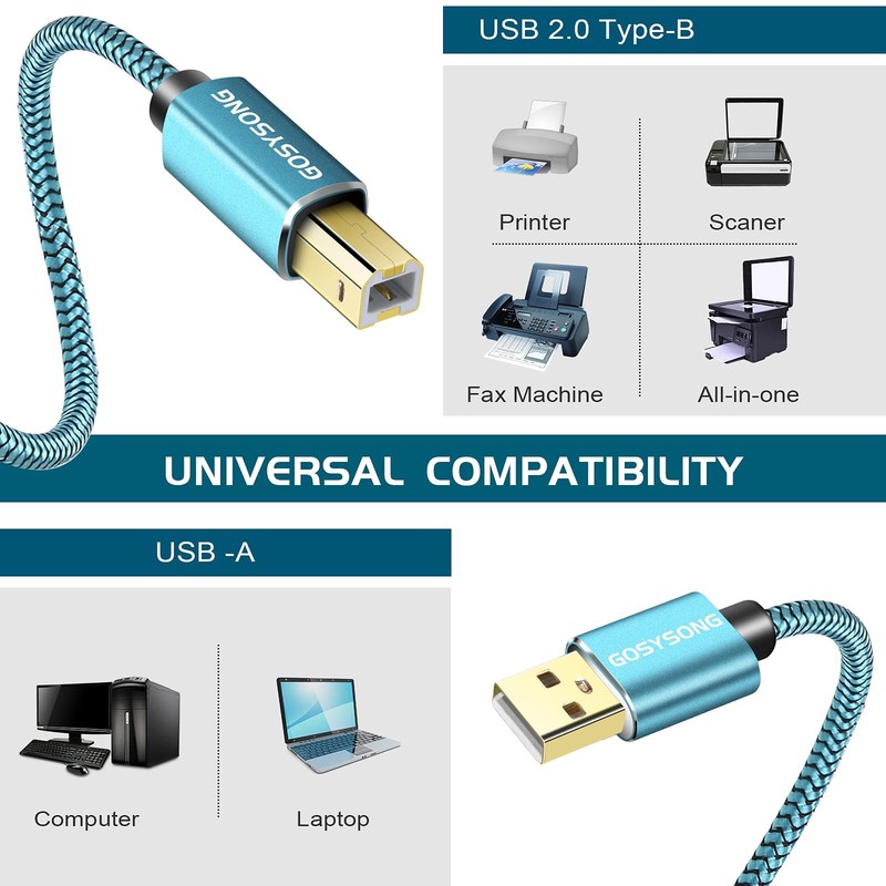 Active 40ft USB 2.0 A to B Cable High Speed Printer Cord Blue gallery